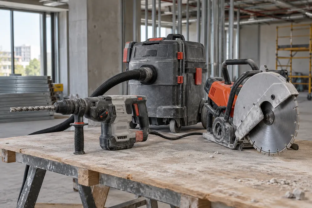 Trade power tools and dust extraction in a commercial workshop